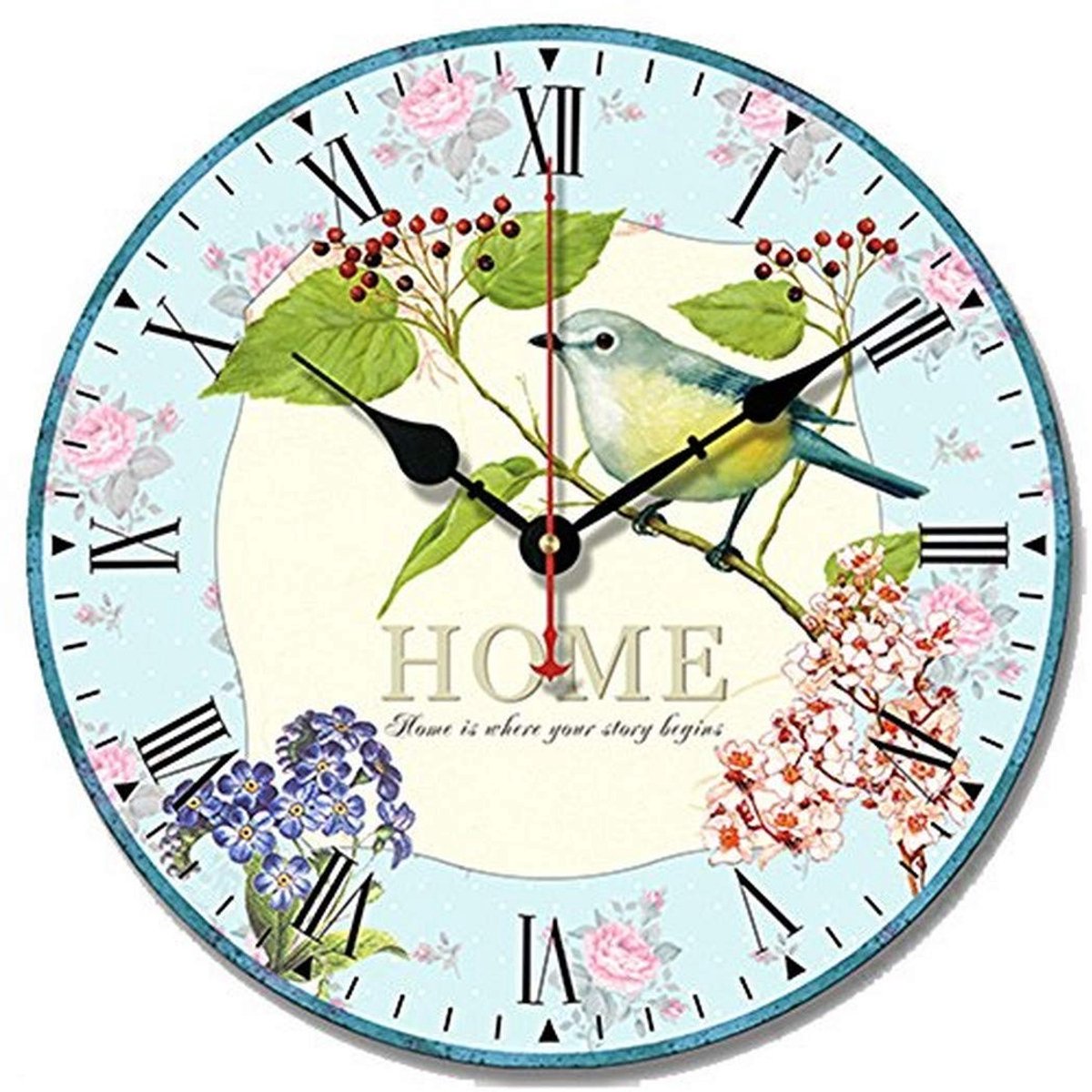 Omgoods - Shabby Chic Wandklok - Stille Klok met Vogelthema, 30 cm
