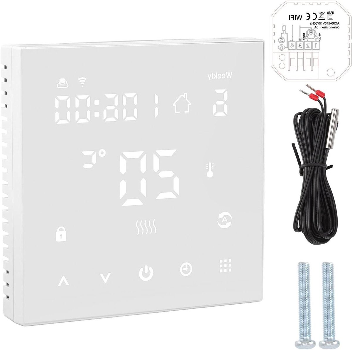 Slimme Thermostaat - WiFi Thermostaat Digitaal - Verwarming Regelen - Automatische Kalibratie - 90-240V - Zwart