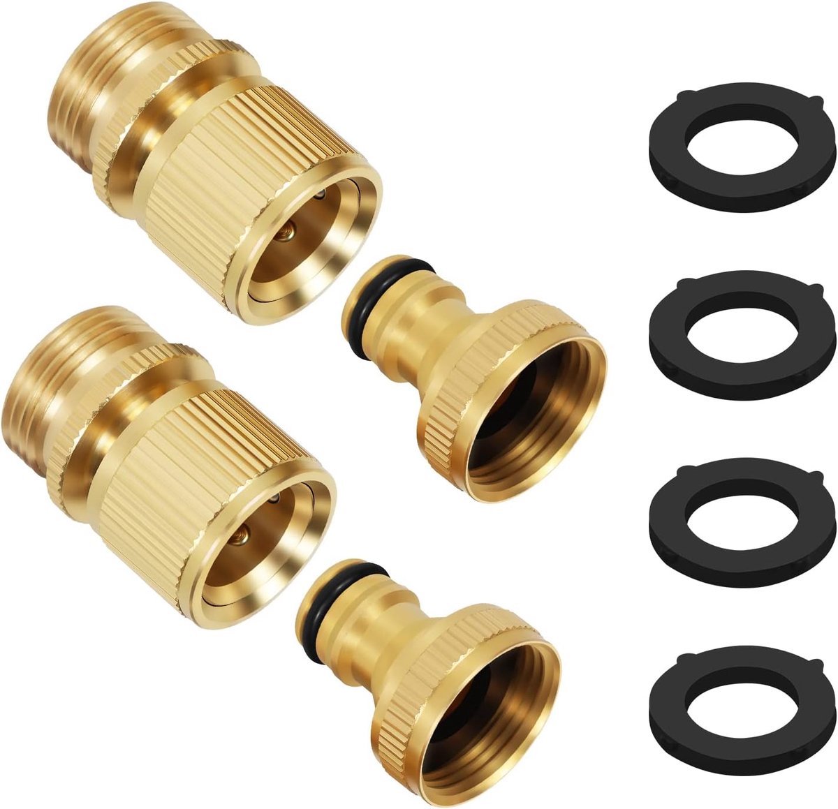 SnelShoppen - Tuinslang Snelle Verbinder, 3/4 Inch Messing Tuinslang Aansluitingen, Water Slang Connectoren (2 Sets)