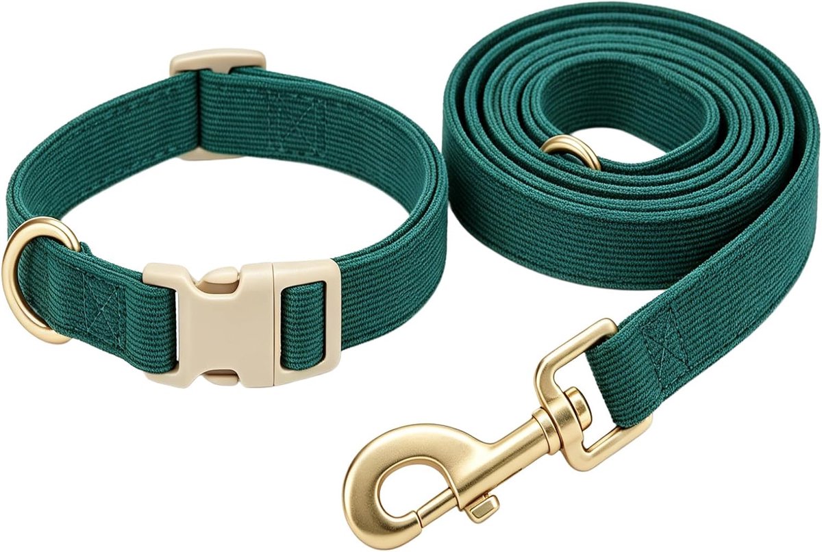 Hondenhalsband en riem set S - groene corduroy - verstelbaar - zacht en comfortabel - SnelShoppen