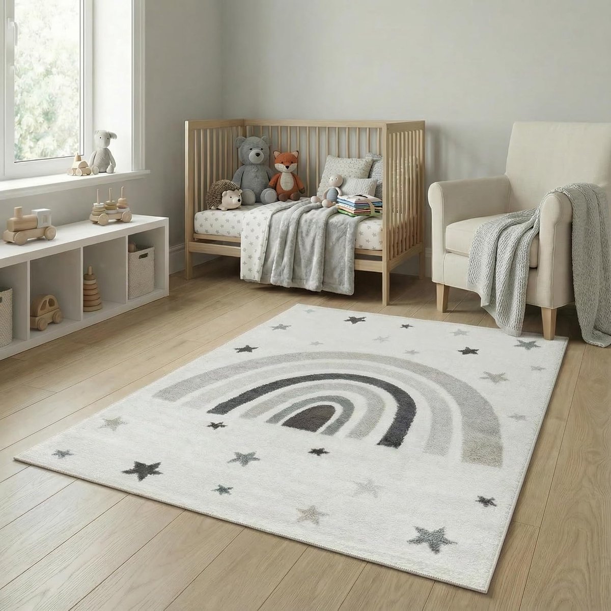 SnelShoppen - Kinderkleed DOTS l Dotted I Regenboog l Sterren l Oeko-Tex Label | Kinderkamer - Tienerkamer - Babykamer (Crème, 120 x 170 cm)