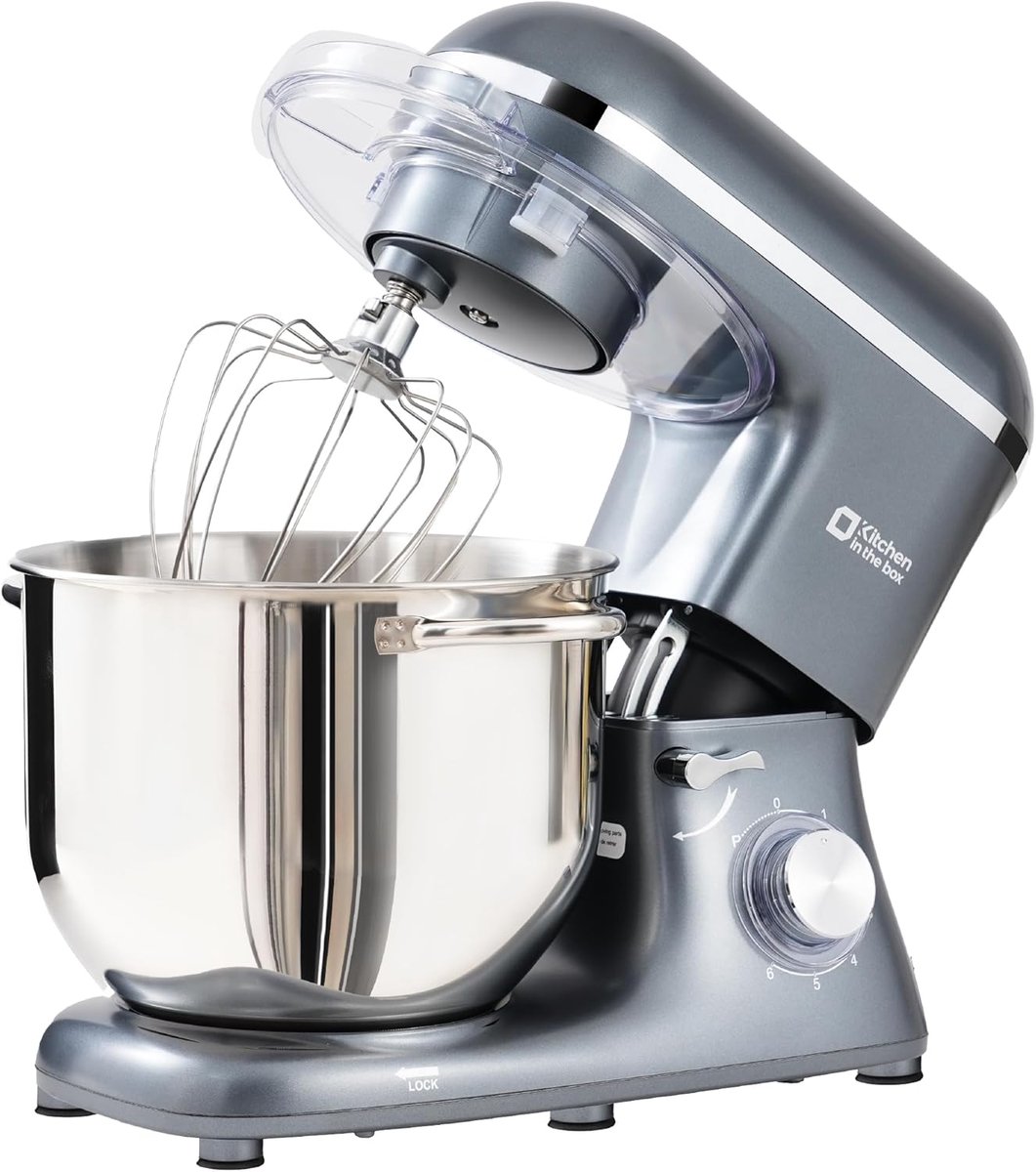 SnelShoppen - Keukenmachine 7.5 L Foodprocessor 1400W – Standmixer met Planeetmixtechnologie, Kneedhaak, Klopper, RVS, Grijs, Ideaal voor Taart, Brood