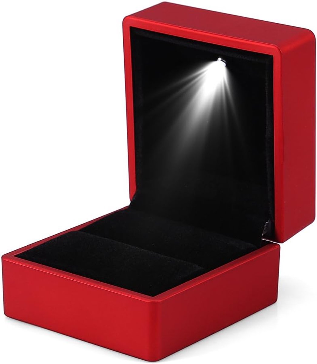 SnelShoppen - Fashion Ring Box met LED Verlichting, Ringen Opbergdoos, Sieradenhouder, Huwelijksaanzoek, Verloving, Bruiloft, Rood