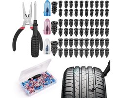 Complete 62-delige bandenreparatieset voor auto, motor, vrachtwagen en tractor met schroevendraaiers en verschillende maten schroeven