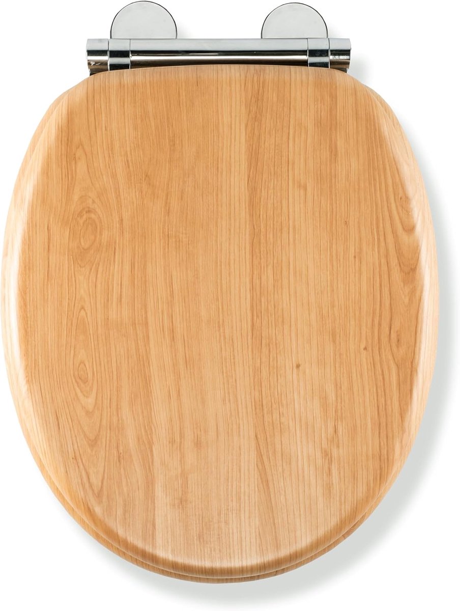 SnelShoppen - Universele Toiletbril met Flexibele Scharnieren, Licht Eiken Look, Soft-Close Mechanisme, Geschikt voor Ovalen en Ronde Toiletten