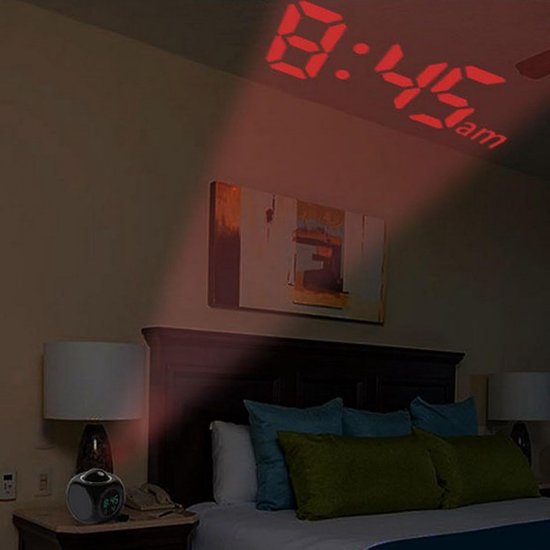 Projectieklok met Wekker - Projector Klok Sprekend - Slaapkamer Verlichten - Niet-flikkerende verlichting - 9.4 cm breed - Wit — afbeelding 5