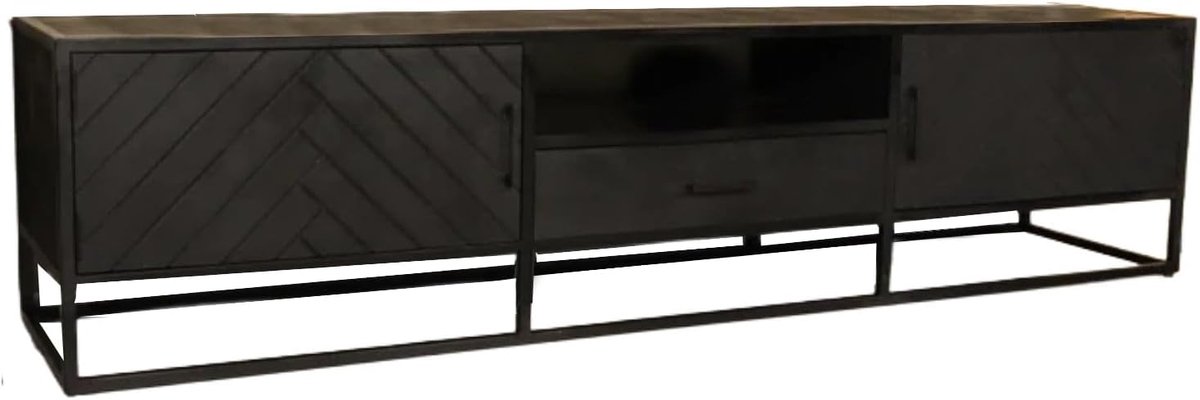 TV-meubel 210cm - industrieel mango hout - zwart visgraat - eenvoudig te monteren - ShopVlot