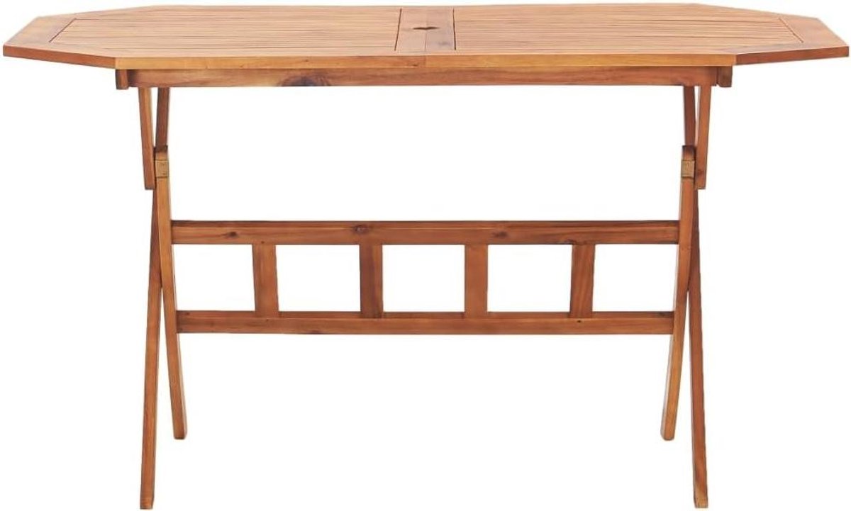 Opvouwbare Tuintafel - Houten Eettafel - Buiten Eten - Met Parasolgat - 135 x 85 x 75 cm - Houtkleur