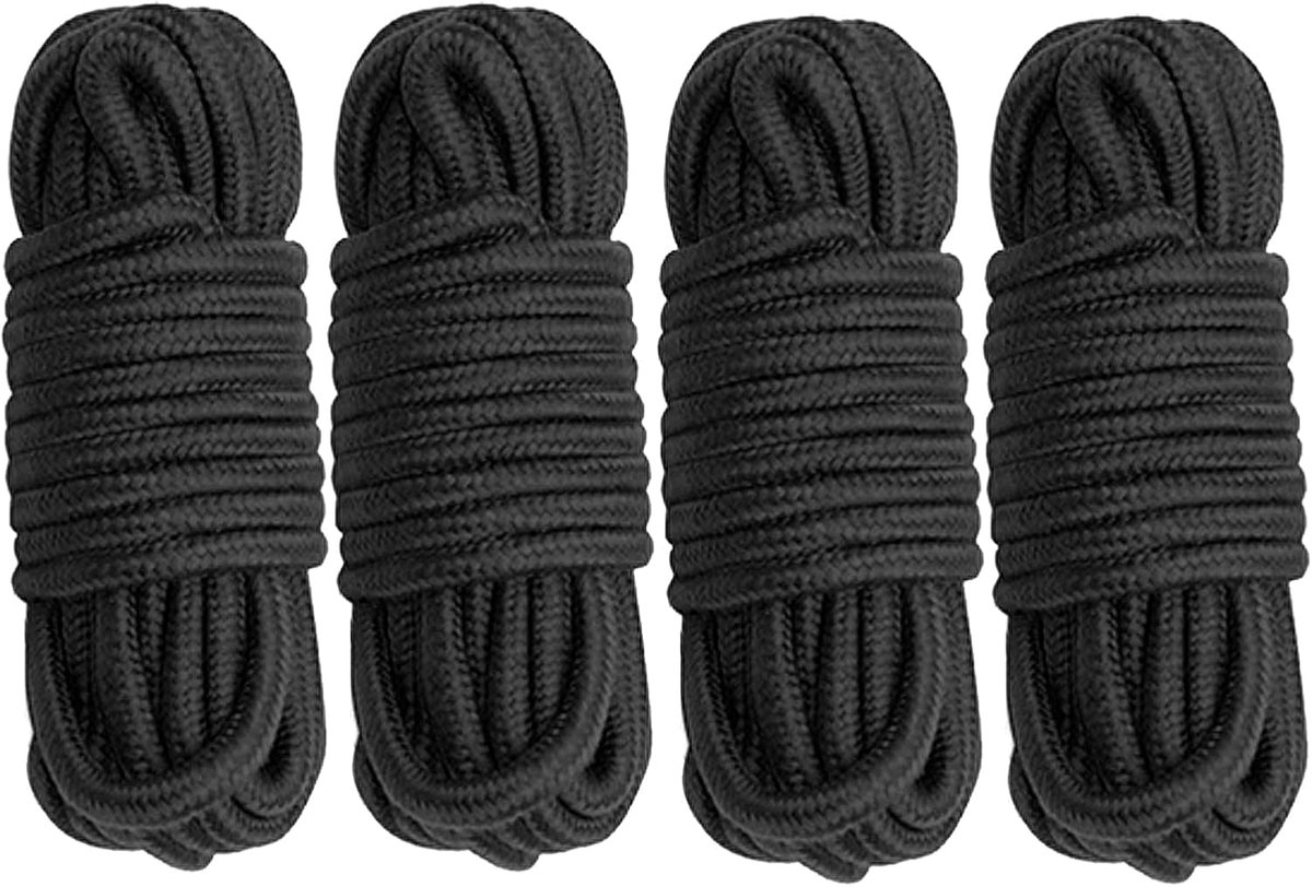 Thijox - Zacht Katoenen Touw 8mm, Bindtouw 5m, Dik Katoen, Gedraaid, Multifunctioneel, 4 Stuks, Zwart, Voor Tuin, Klussen, Creatief Gebruik