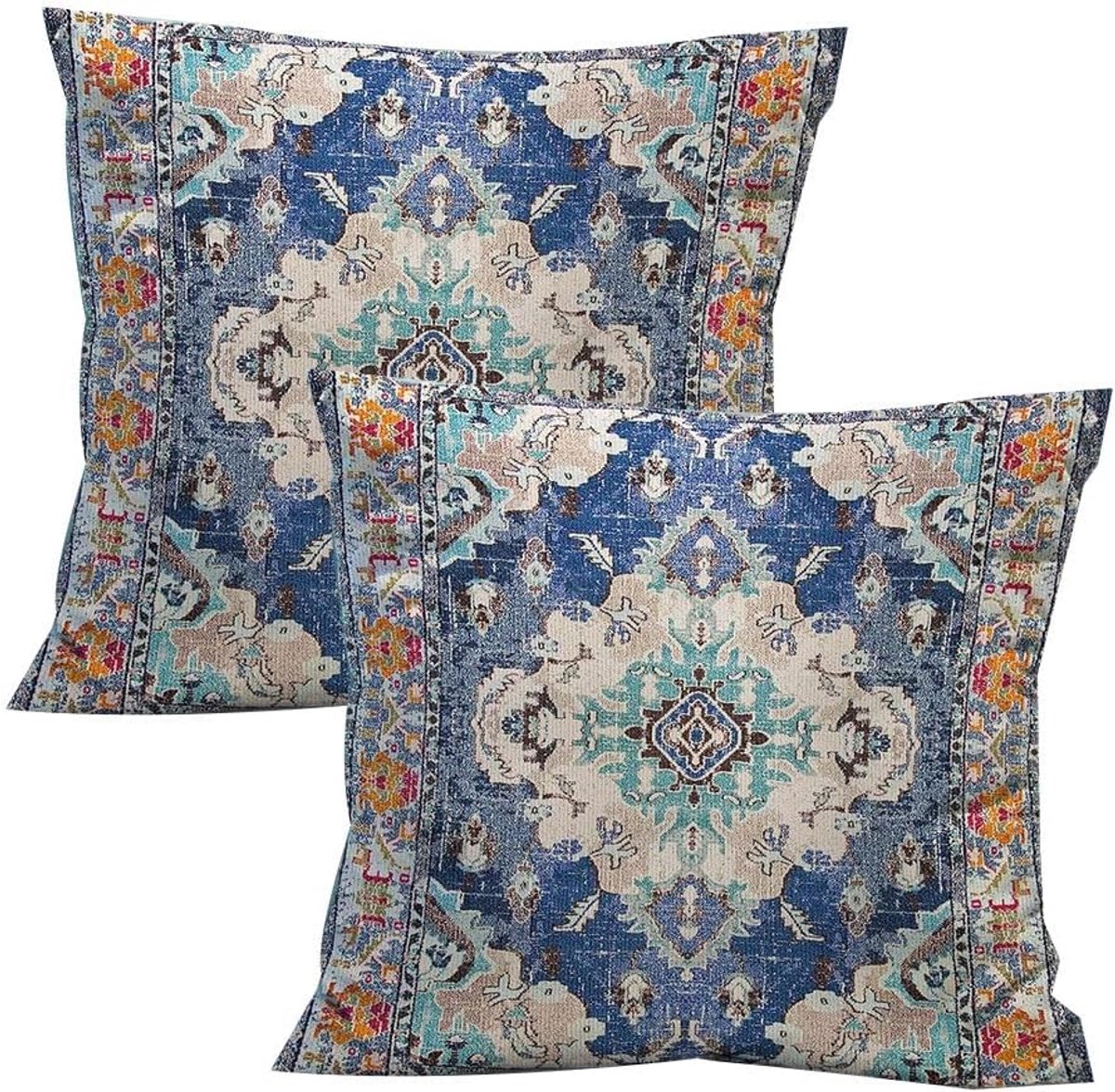 SnelShoppen - 45 x 45 cm Vintage Boho Linnen Kussenhoezen Ademend en Robuust voor Bank, Tuin, Slaapkamer en Buiten, Comfortabel en Duurzaam, Blauw