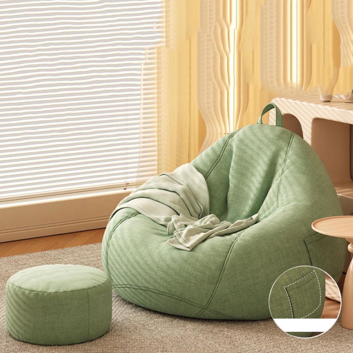 Zitzak met Vulling - Lounge Stoel Sofa - Ontspannen Thuis - Afneembare Wasbare Hoes - 110*130CM - Lichtgroen