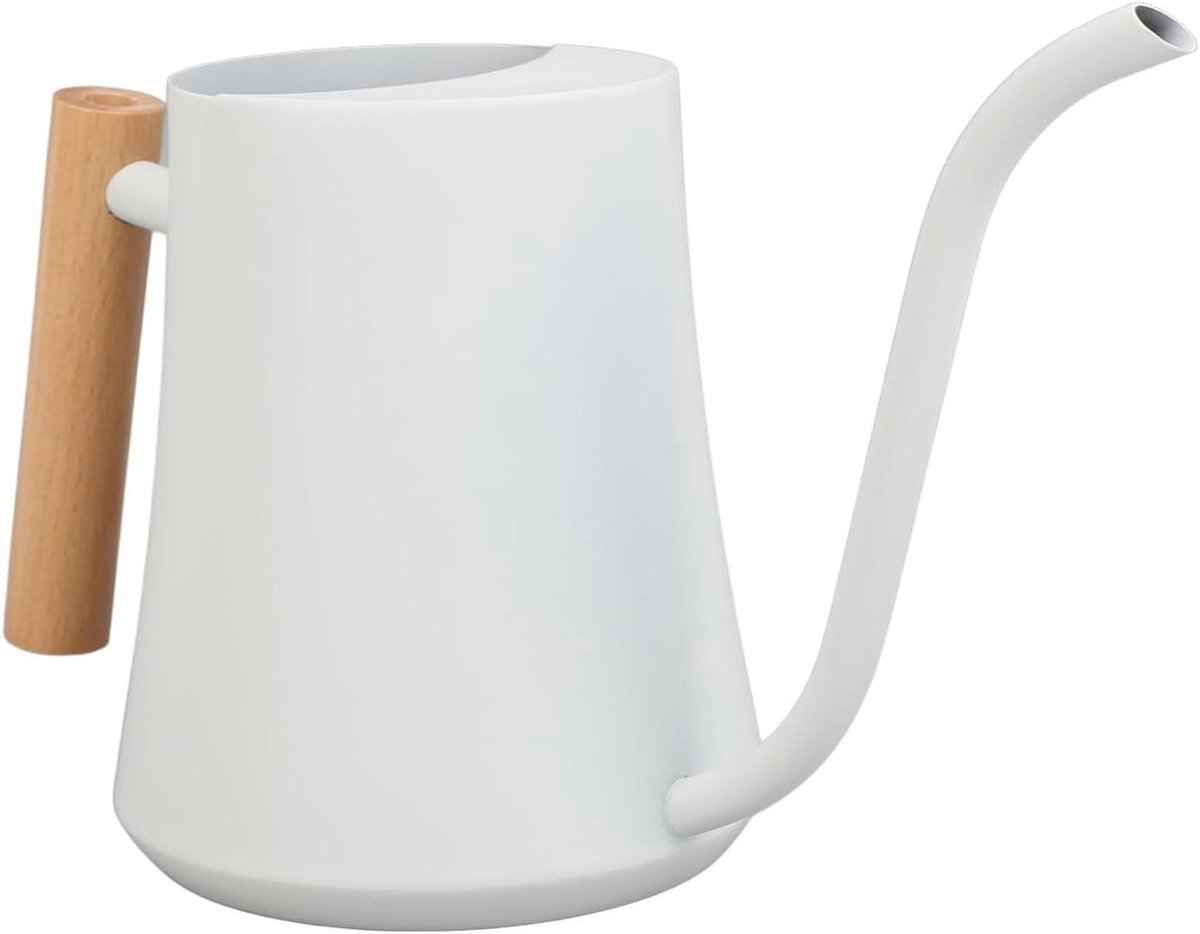 Metalen Gieter - Waterkan Planten - Kamerplanten Water Geven - Lange Uitloop Houten Handvat - 1L - Mat Wit