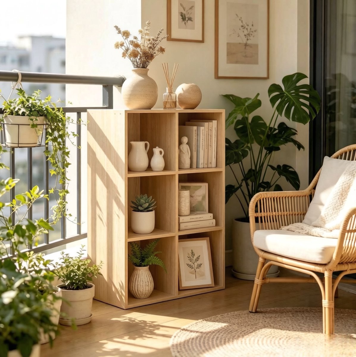 COVREO Boekenkast 59,6 x 89 x 29 cm oak, hout met fineer 6 vakken