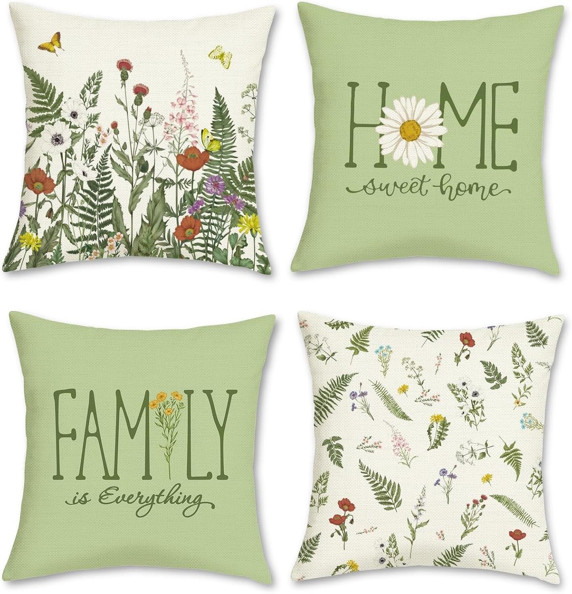 Decoratieve Kussenhoezen 45x45cm met Bloemen en Vlinders, Set van 4 voor Sofa en Tuin, Polyester Kussens voor Woonkamer en Buitengebruik