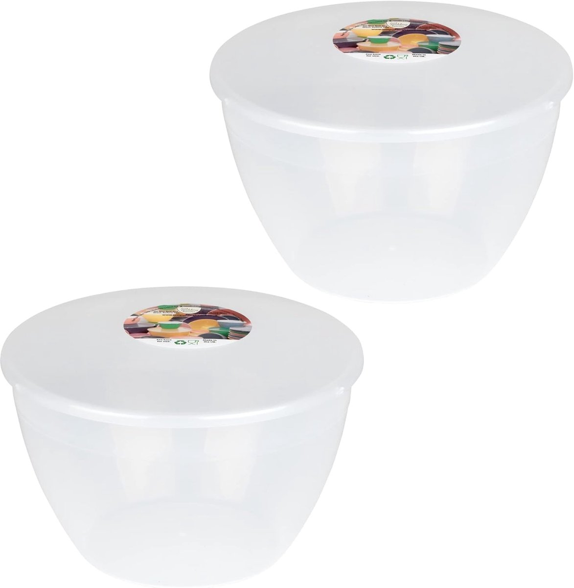 SnelShoppen - 3 Pint Pudding Basin en Deksel Set van 2 Plastic Steaming Schalen 1.7lt (3pt) Grote Maat Voedsel Veilige Kookkommen Helder Voor Stomen,