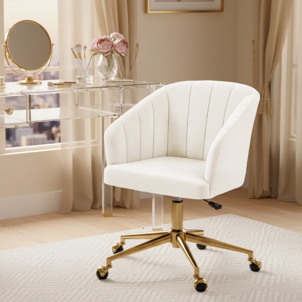 COVREO Bureaustoel 61 x 60 x 83,5-92,5 cm, cream white, stof met wielen