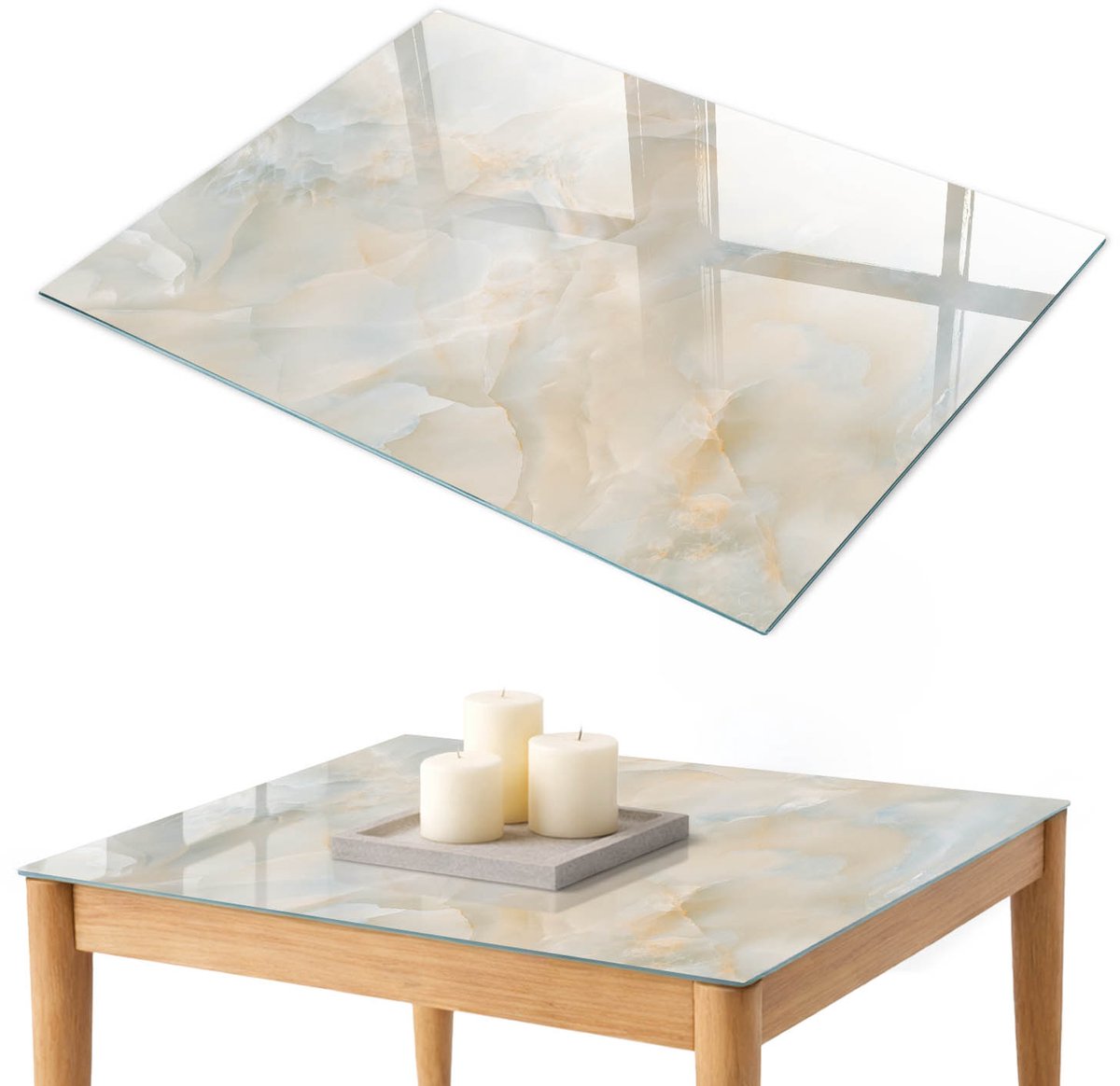 ArtPrintCave Subtiele abstractie Glazen Tafelblad 100x70 cm - Tafelblad Rechthoek - Beige Bureaublad - Abstractie Glasplaat