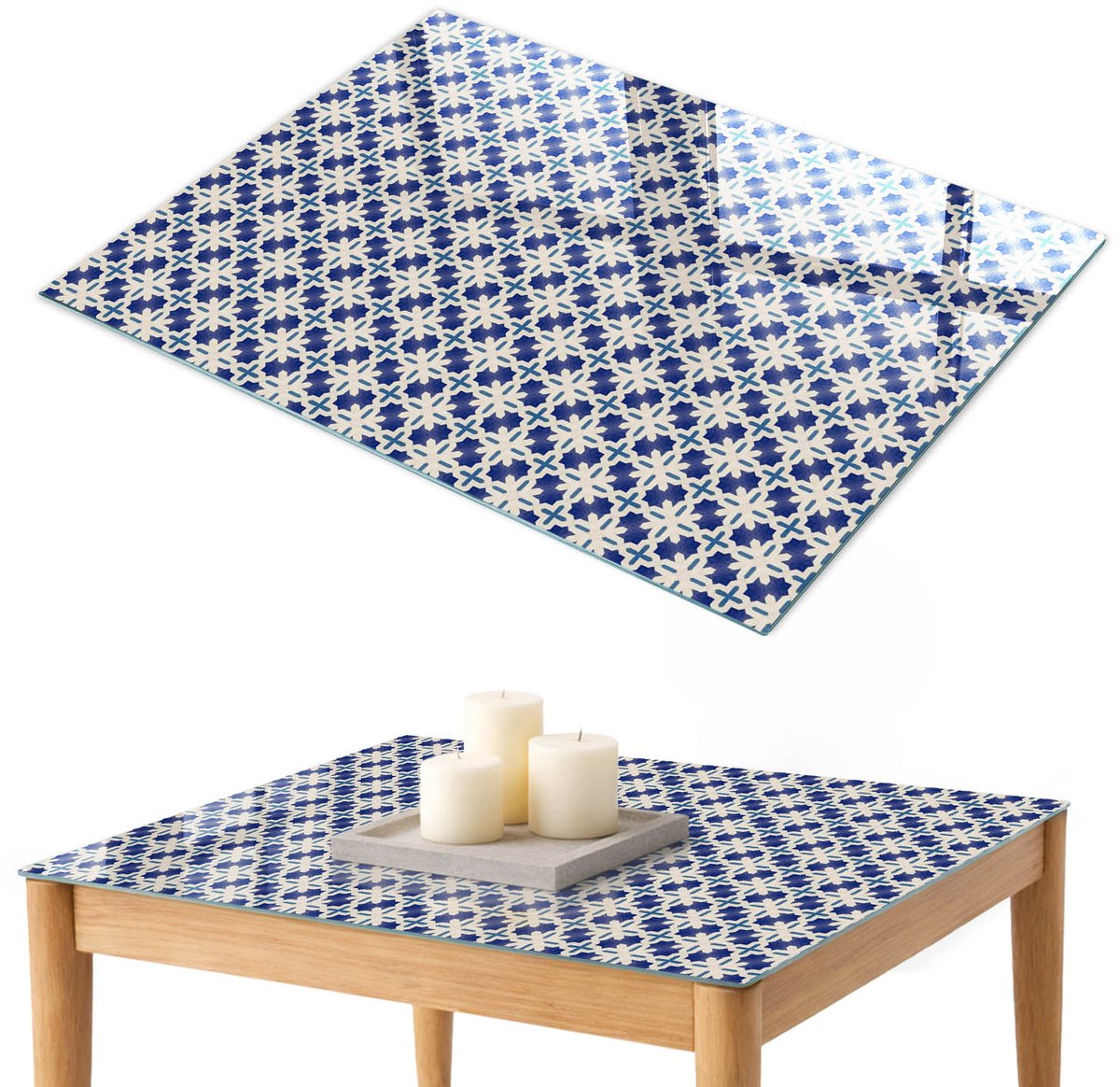 ArtPrintCave Geometrische elegantie Glazen Tafelblad 100x70 cm - Tafelblad Rechthoek - Marine Terrastafel - Geometrie Glazen Eettafel