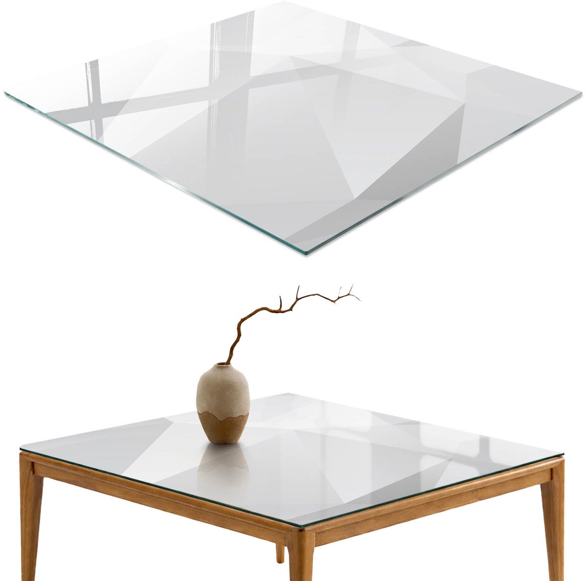 ArtPrintCave Subtiele geometrie Glazen Tafelblad 60x60 cm - Tafelblad Rechthoek - Grijs Keukentafel - Geometrie Keukentafel