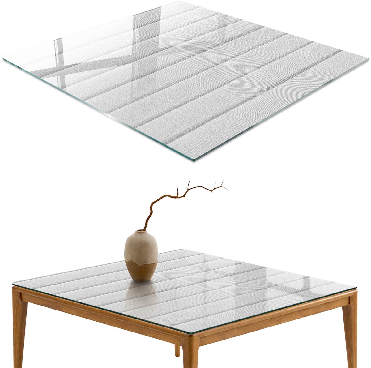 ArtPrintCave Witte panelen Glazen Tafelblad - 50x50 cm - Tafelblad Vierkanten - Wit Tafelblad Glas - Achtergronden en patronen Keukentafel