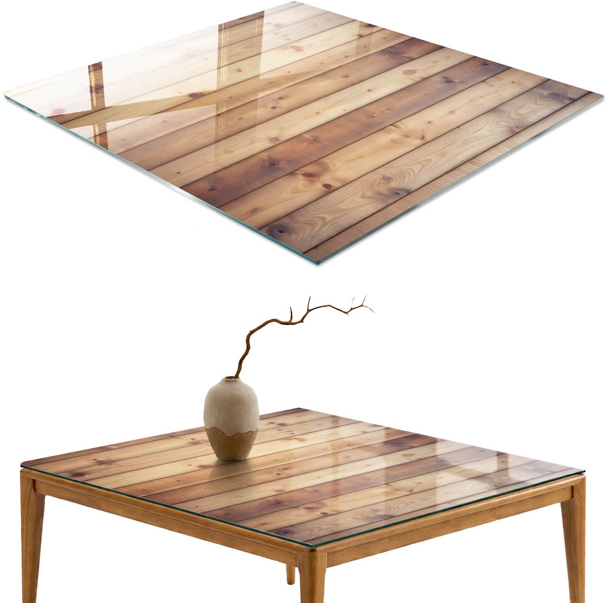 ArtPrintCave Houten planken Glazen Tafelblad - 50x50 cm - Tafelblad Vierkanten - Bruin Terrastafel - Texturen Glazen Eettafel