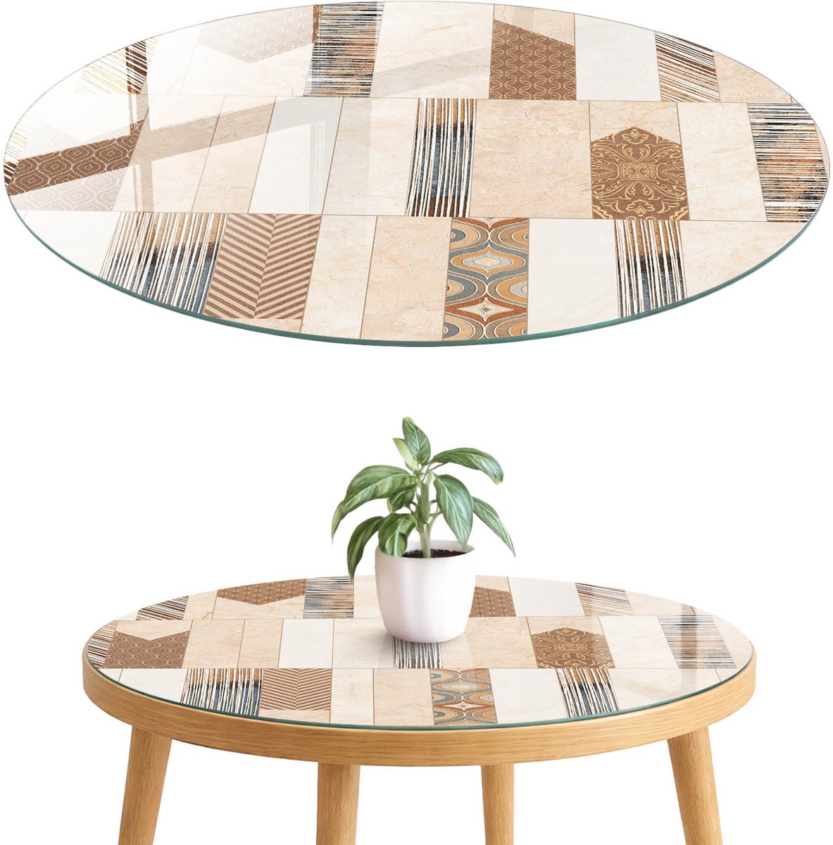 ArtPrintCave Modulair fragment Glazen Tafelblad fi70 cm - Tafelblad Rond - Beige Keukentafel - Achtergronden en patronen Tafelblad Glas