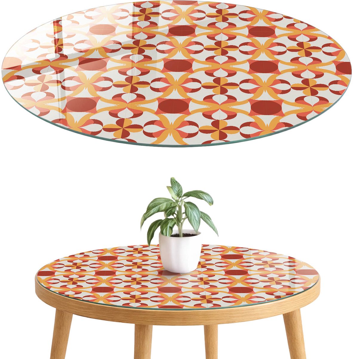 ArtPrintCave Geometrische patronen Glazen Tafelblad fi70 cm - Tafelblad Rond - Oranje Tafelblad Glas - Achtergronden en patronen Tafelblad Glas