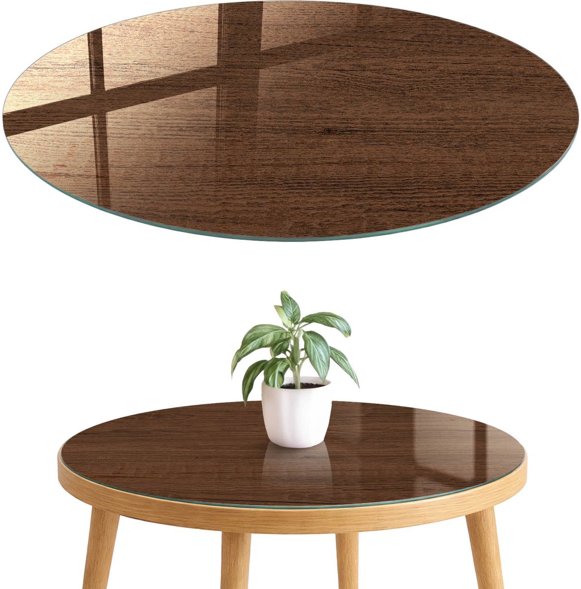 ArtPrintCave Houten ringen Glazen Tafelblad fi70 cm - Tafelblad Rond - Bruin Bureaublad - Texturen Tafelblad Glas