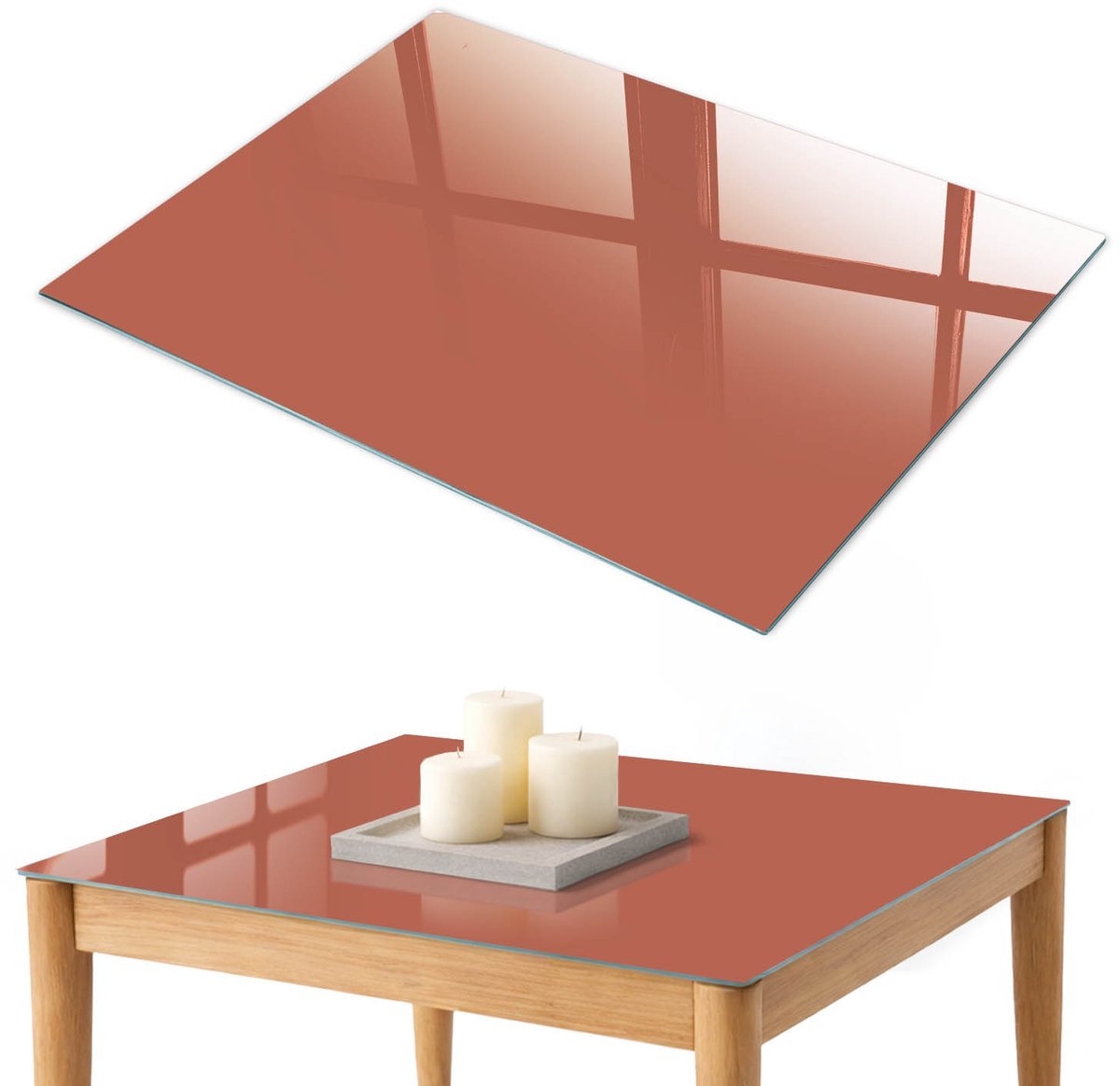 ArtPrintCave Baksteenkleur Glazen Tafelblad 100x70 cm - Tafelblad Rechthoek - Oranje Eettafel Met Glasplaat - Achtergronden en patronen Keukentafel
