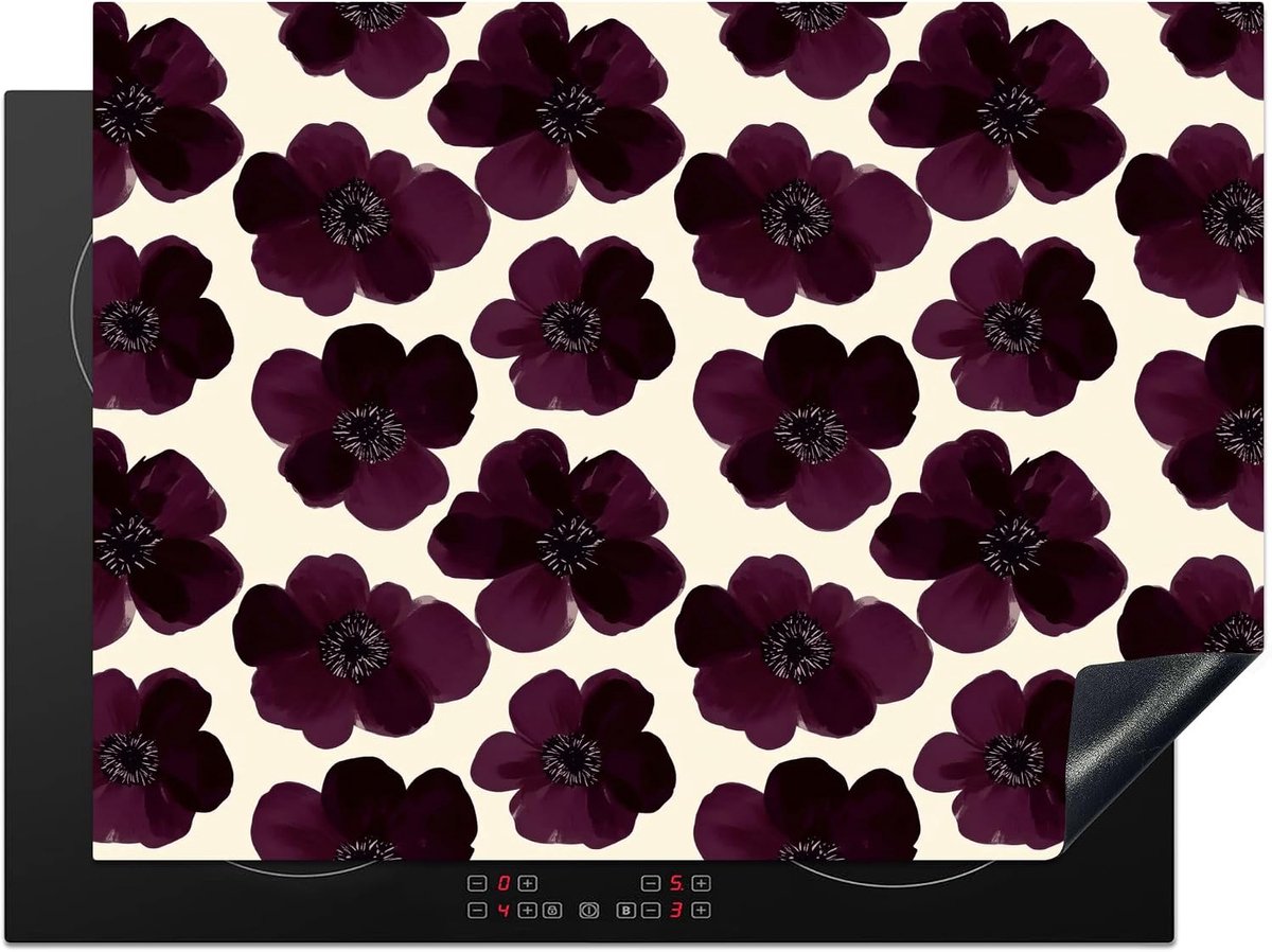SnelShoppen - Inductiekookplaat Bescherming 28x52cm - Anti Slip Mat met Unieke Foto Print - Watercolor Bloemen - Paars - Keuken Decoratie