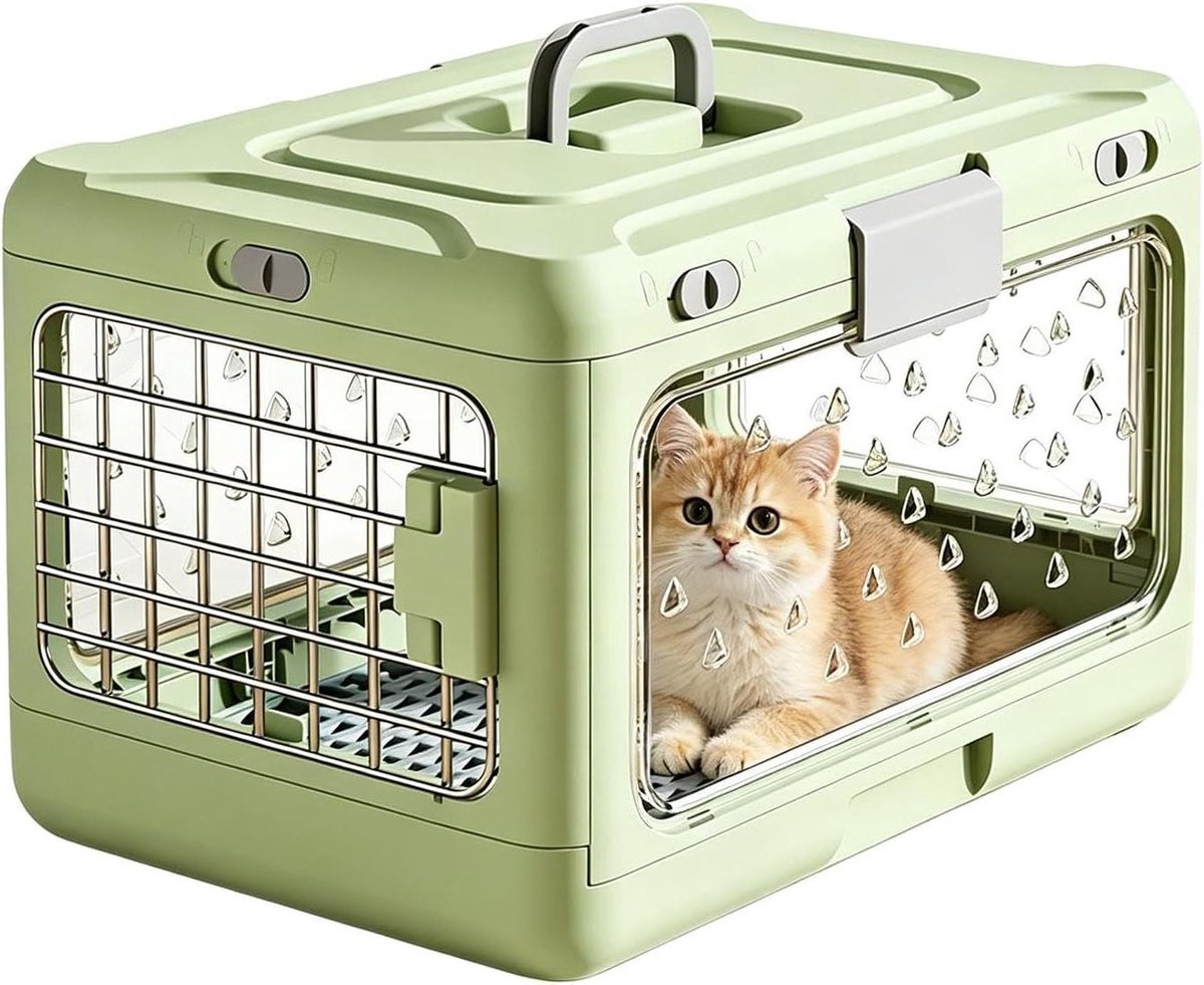 Draagbare Transportbox Huisdieren - Reisbox Kat Hond - Veilig Vervoer - Opvouwbaar Transparant - 50 x 32 x 31 cm