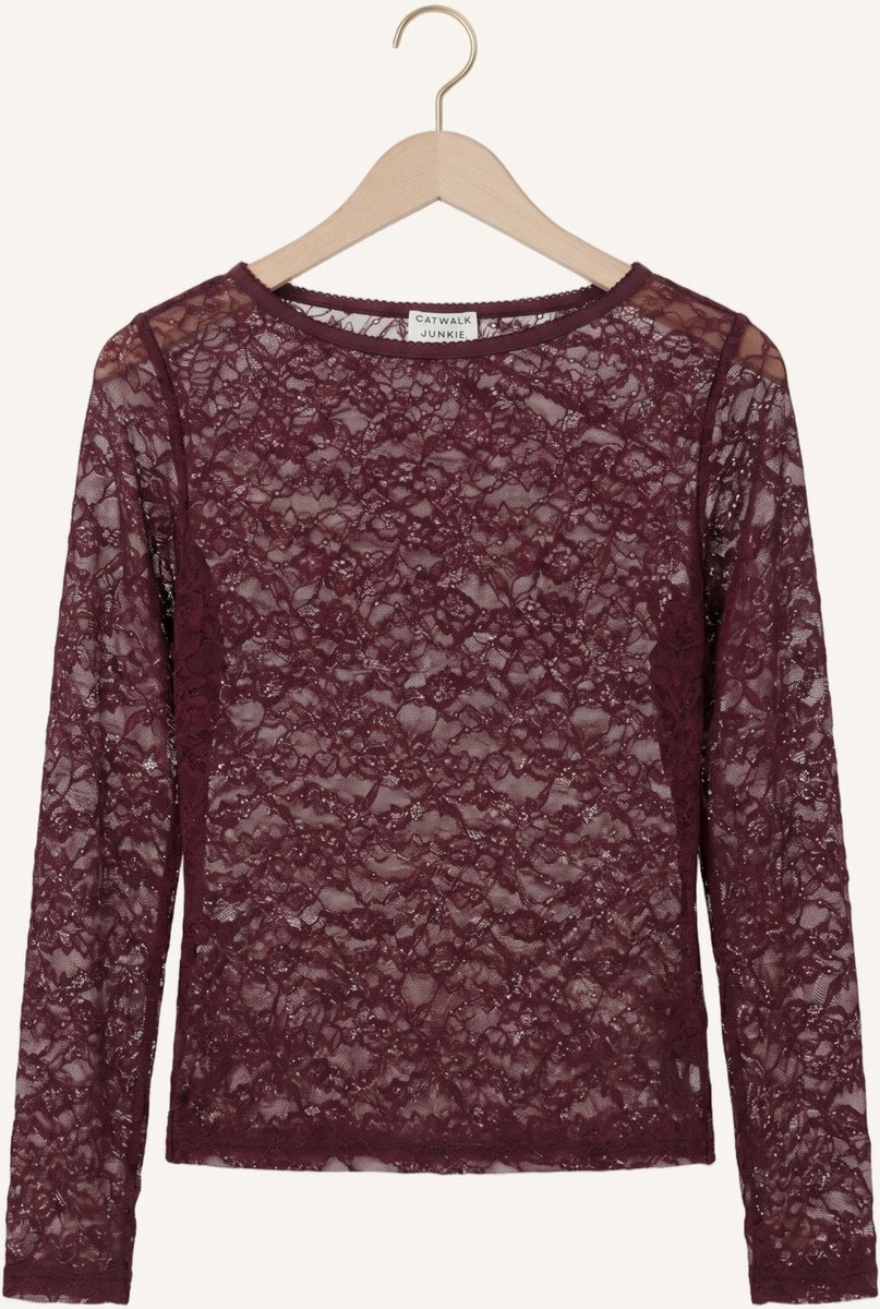 Catwalk Junkie Lace Long Sleeve Tops & T-shirts Dames - Shirt - Bordeaux - Maat 36