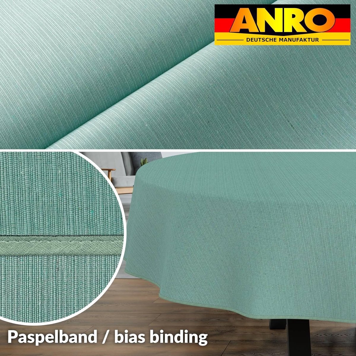SnelShoppen - Tafelkleed Mila Afwasbaar Jacquard Teflon Gecoat Onderhoudsvriendelijk Uni Linnenlook Ovaal 220x140cm Mint voor Feest, Tuin, en Keuken