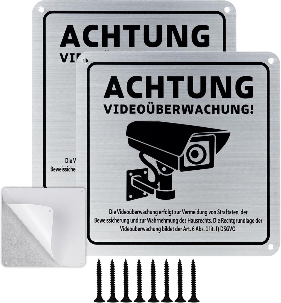 SnelShoppen - 2 Stuks Video Bewakingsbord met DSGVO Waarschuwing 15 x 15 cm Aluminium Zelfklevend Waarschuwingsbord Camera Bewaking voor Binnen en Bui