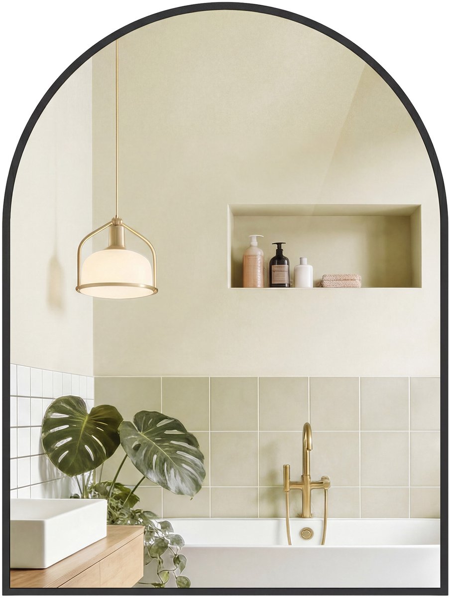 Wandspiegel - Gebogen spiegel - Aluminium frame - 81 x 61 cm - Zwart