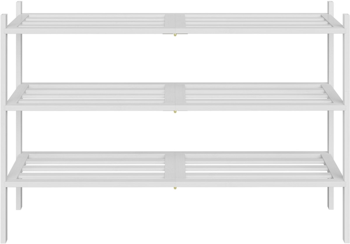 Bamboe schoenenrek - Stapelbaar schoenenrek met 3 niveaus - 25 x 70 x 51,5 cm - Wit