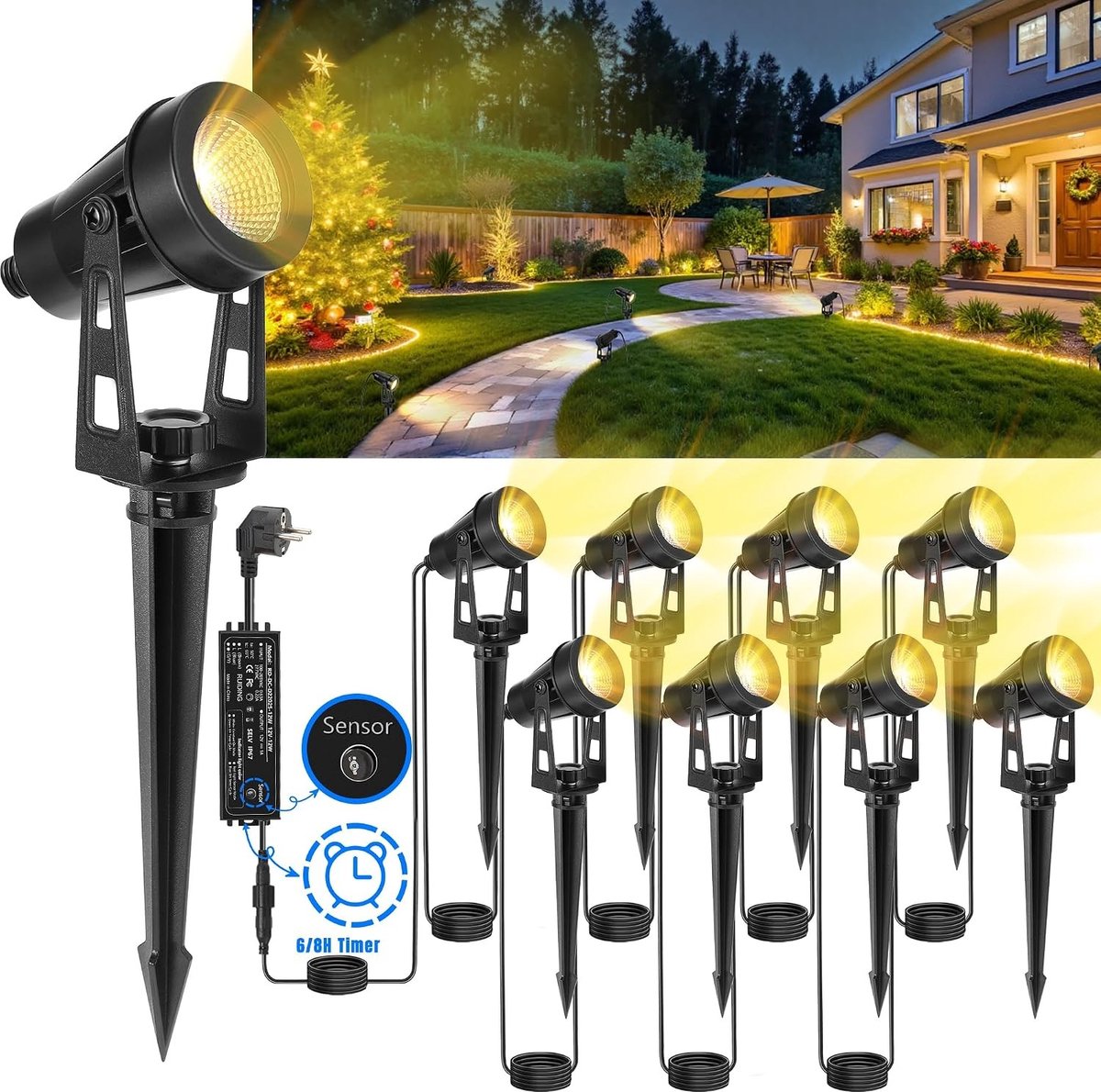 Tuinverlichting - Wit - - LED-spot met Timer en Lichtsensor - Voor Buiten