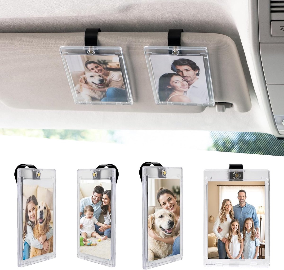SnelShoppen - Magnetische Auto Foto Houder, 4 Stuks Auto Foto Houders met Clips, Magnetisch Acryl Foto Frame voor Zonnevisors, Decoratie & Accessoires