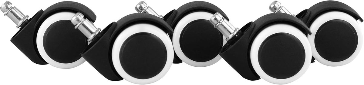 set van 5 gladde harde vloer voor bureaustoel 11 mm pen/diameter 50 mm | Witte premium bureaustoelwielen | Bureaustoelwielen voor harde vloeren