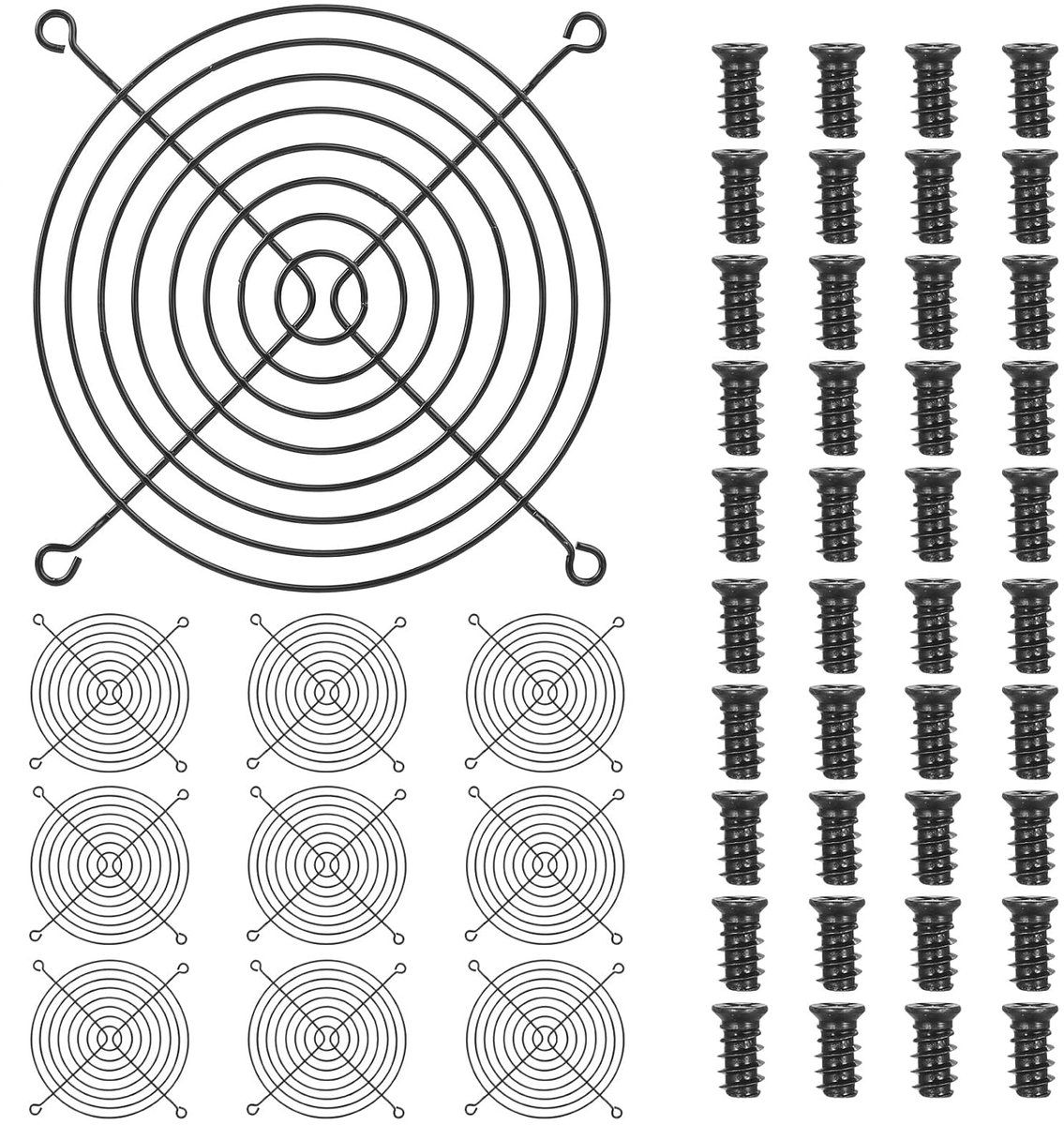 10 stuks 120 mm ventilatorrooster, filterrooster voor behuizingsventilator, metalen vingerbescherming, stofbescherming voor CPU-ventilator, pc, met 40 schroeven