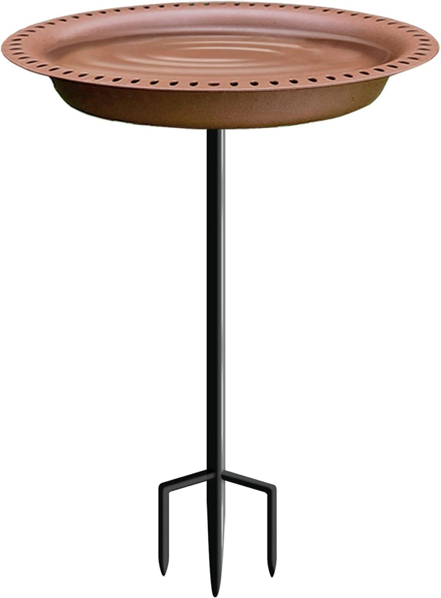 Extra grote vrijstaande vogelbadkom, afneembare decoratie spa met metalen paal en vogelvoederbak voor buiten, tuin, ovale stijl, chocolade
