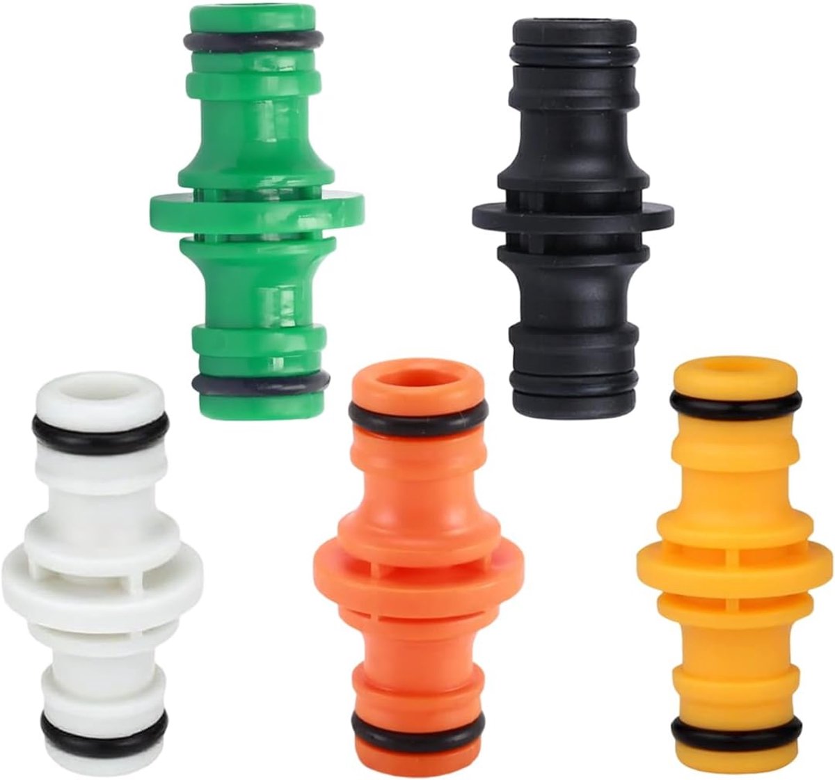 5 stuks dubbele slangverbinders, 1/2 inch (1,27 cm) met snelkoppeling en snelkoppeling voor autowassen en tuin (meerkleurig)