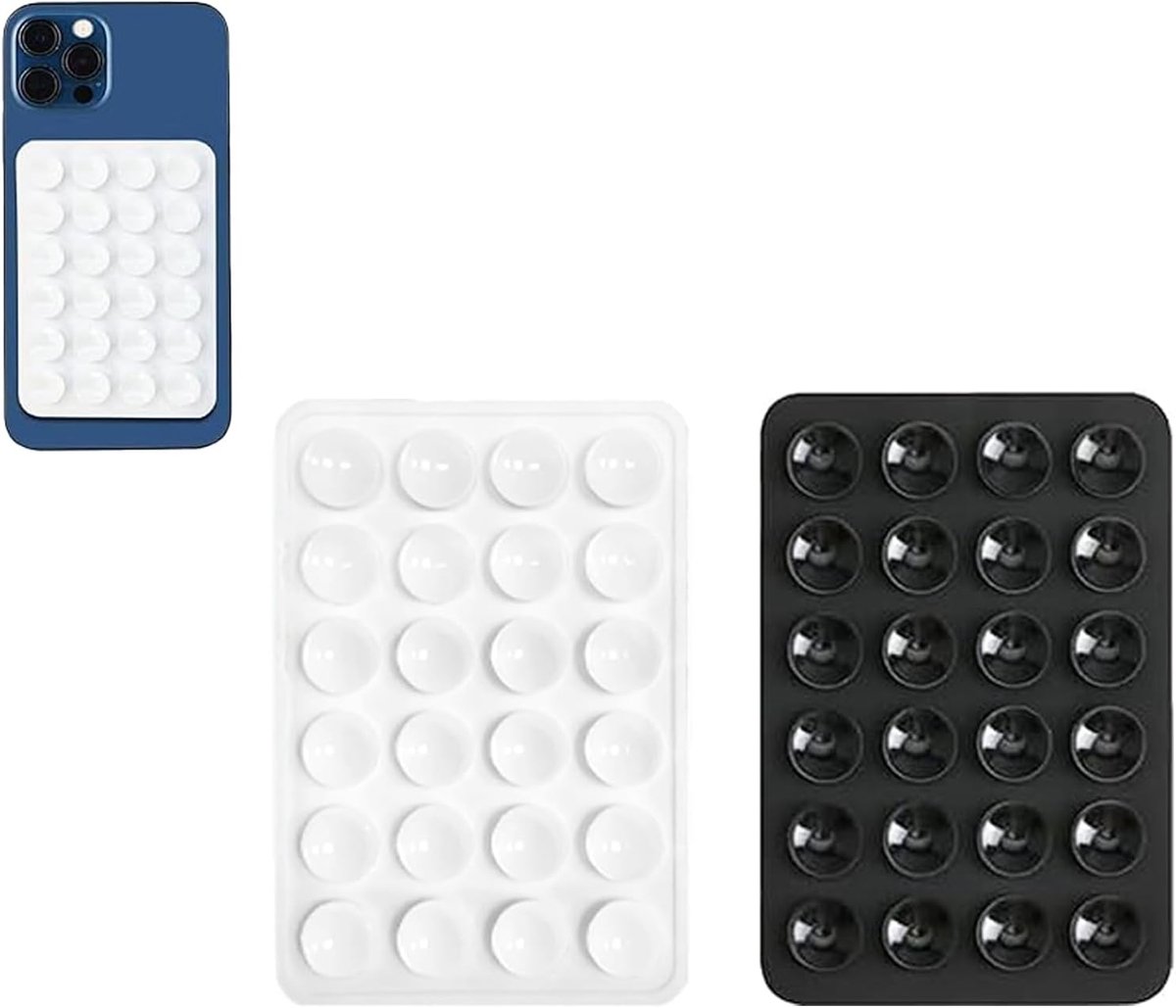 2 STKS Siliconen Zuig Telefoon Case Zelfklevende Mount, Leeneen 2,2 ″ x 3,2 ″ Handsfree, Sterke Grip Houder voor Selfies en Video's, Duurzaam, Gemakkelijk te Gebruiken, Voor Alle Telefoons (Wit Zwart)