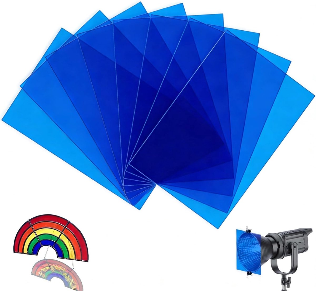8 stuks lampfolie, blauw, hittebestendige kleurfolie voor ledlampen en studioflits, A4-kleurfilter, kleurcorrectie, folie blauw transparant, kleurfolie gel voor foto, video en doe-het-zelf