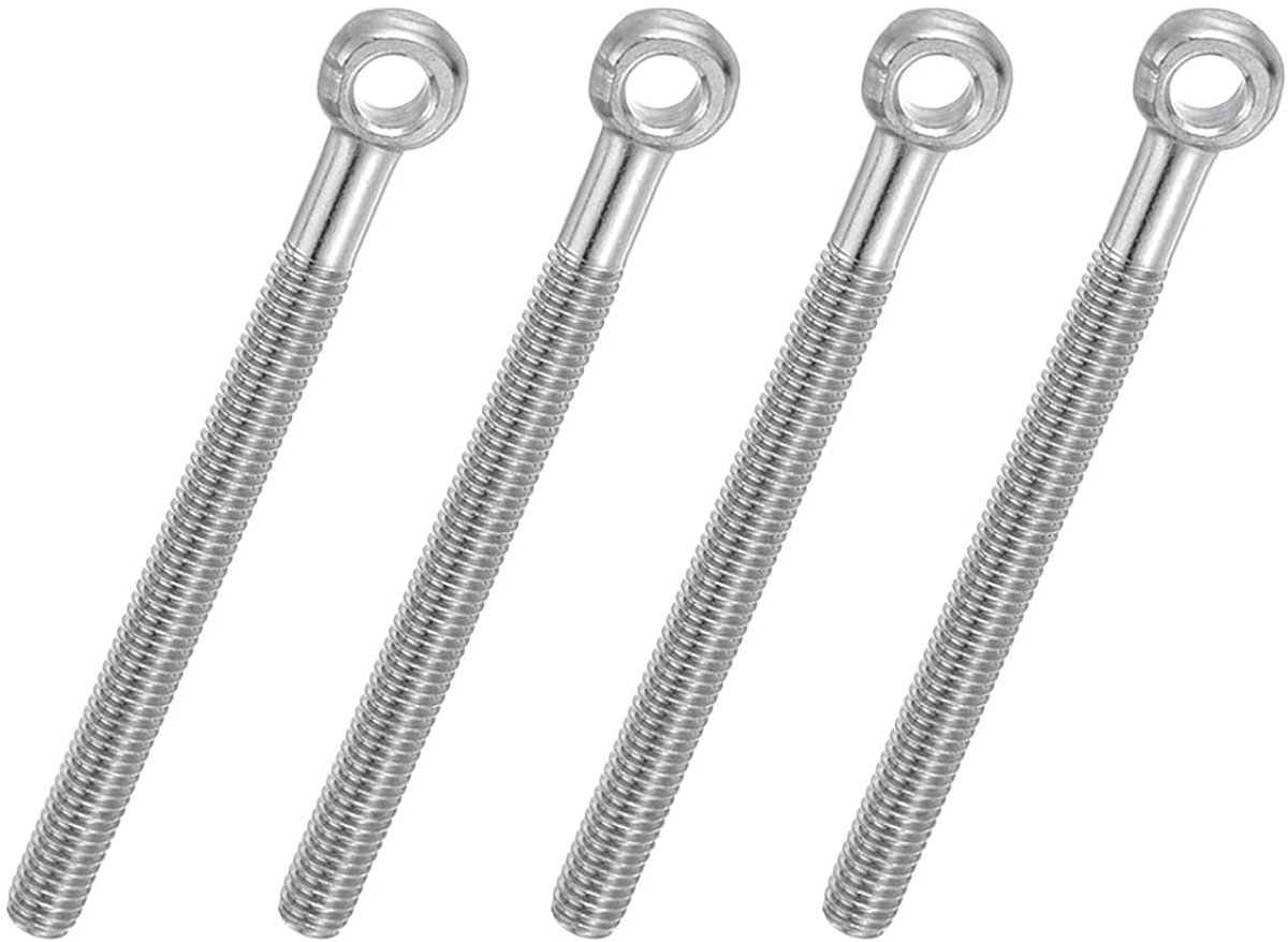4 stuks draaibare oogbout met glijder, M6 x 65 mm, 304 roestvrij staal, metrische schroefdraad, gemiddelde schroefdraad, oog, vis, gat, glijbout, trekbout, metalen bevestigingen, zilverkleurig