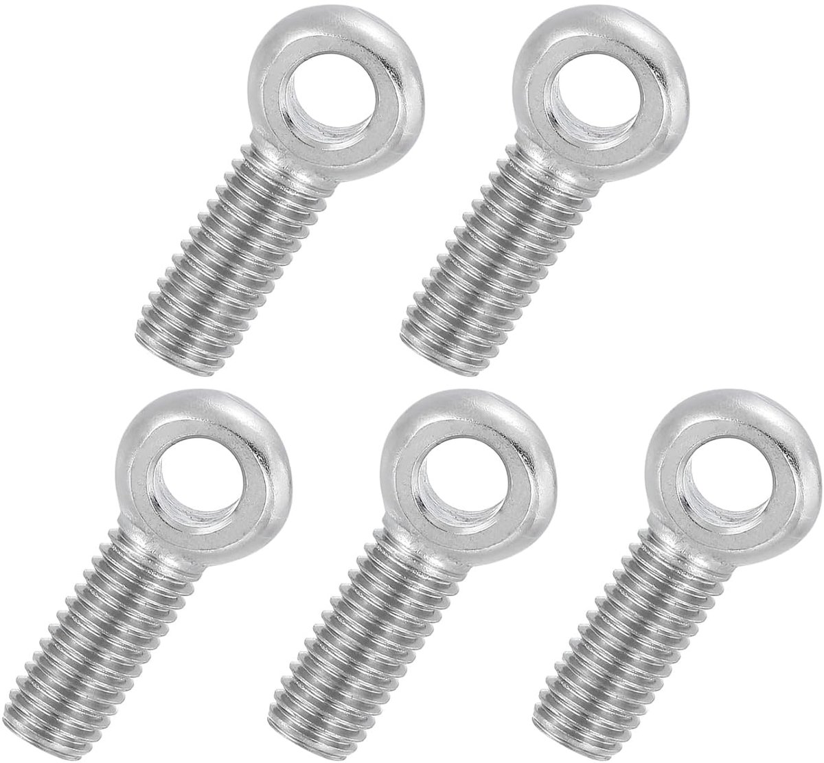 5 stuks draaibare oogschroeven met glossy M10 x 35 mm 304 roestvrij staal metrisch schroefdraad volledige schroefdraad oog vis gat schuifschroef riostschroef metalen bevestigingen zilver