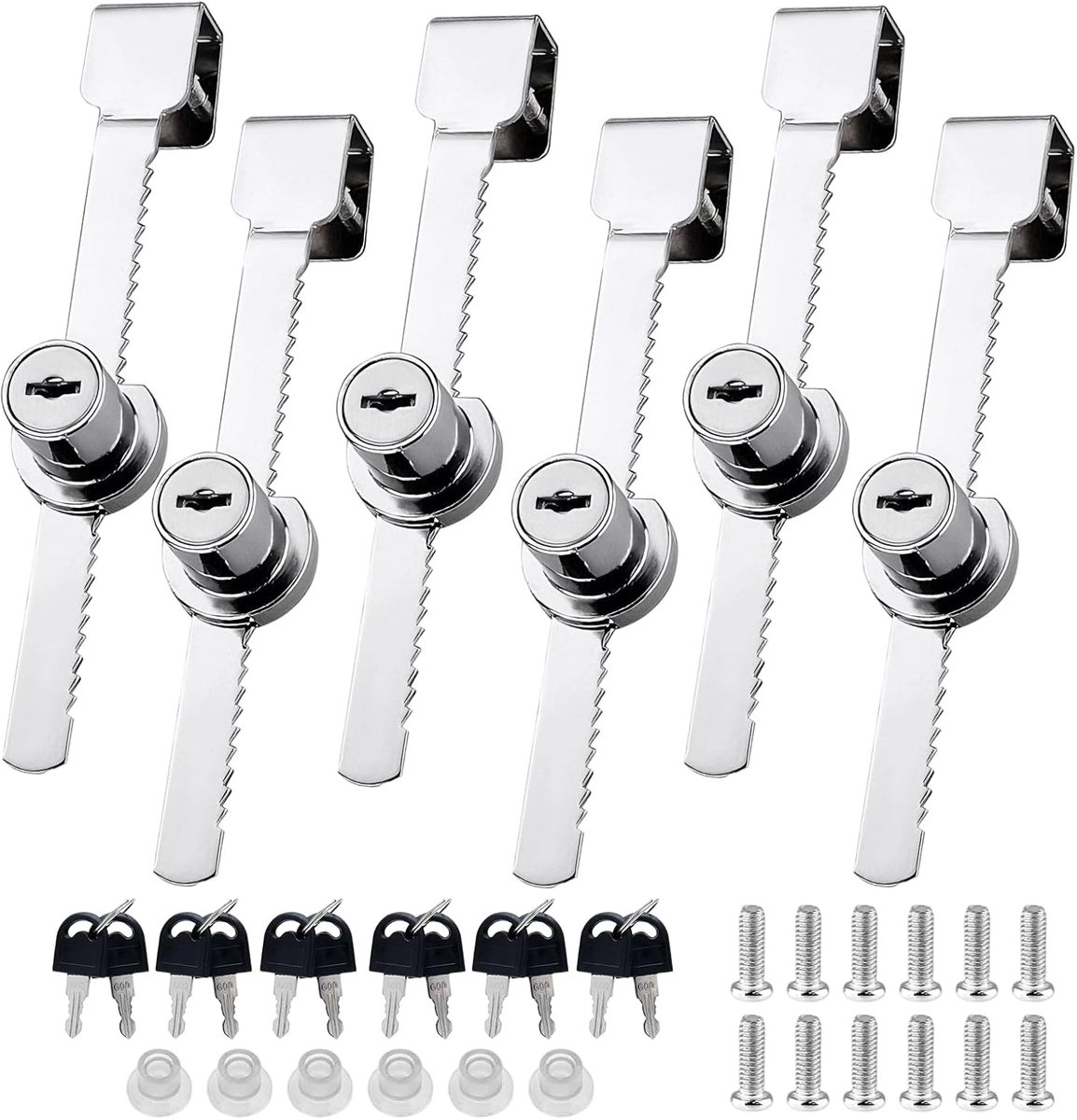Tandstangslot met sleutel, 141 mm terrariumslot, etalage, schuifdeur, terrariaslot, ratelslot, glazen deurslot voor glazen diktes van 2 tot 6 mm, 6 stuks, 6 stuks