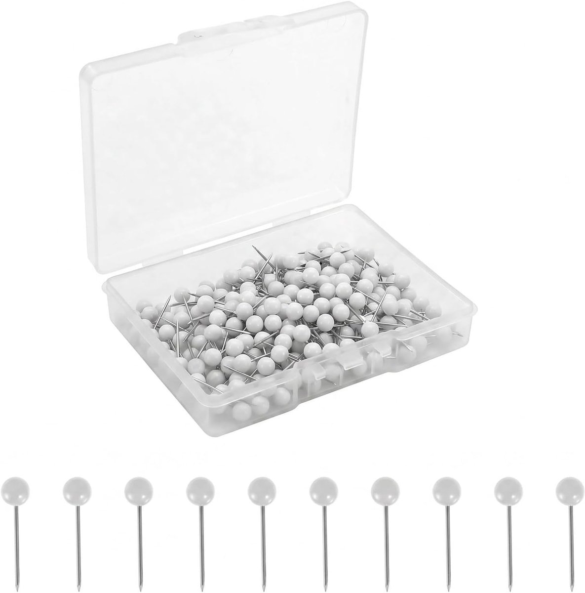 Punaises met kop, landkaart, mini-punaises, ronde punaises voor prikbord, kurkplaat, landkaart, foto's, handwerk, 0,4 x 1,5 cm (wit-300)