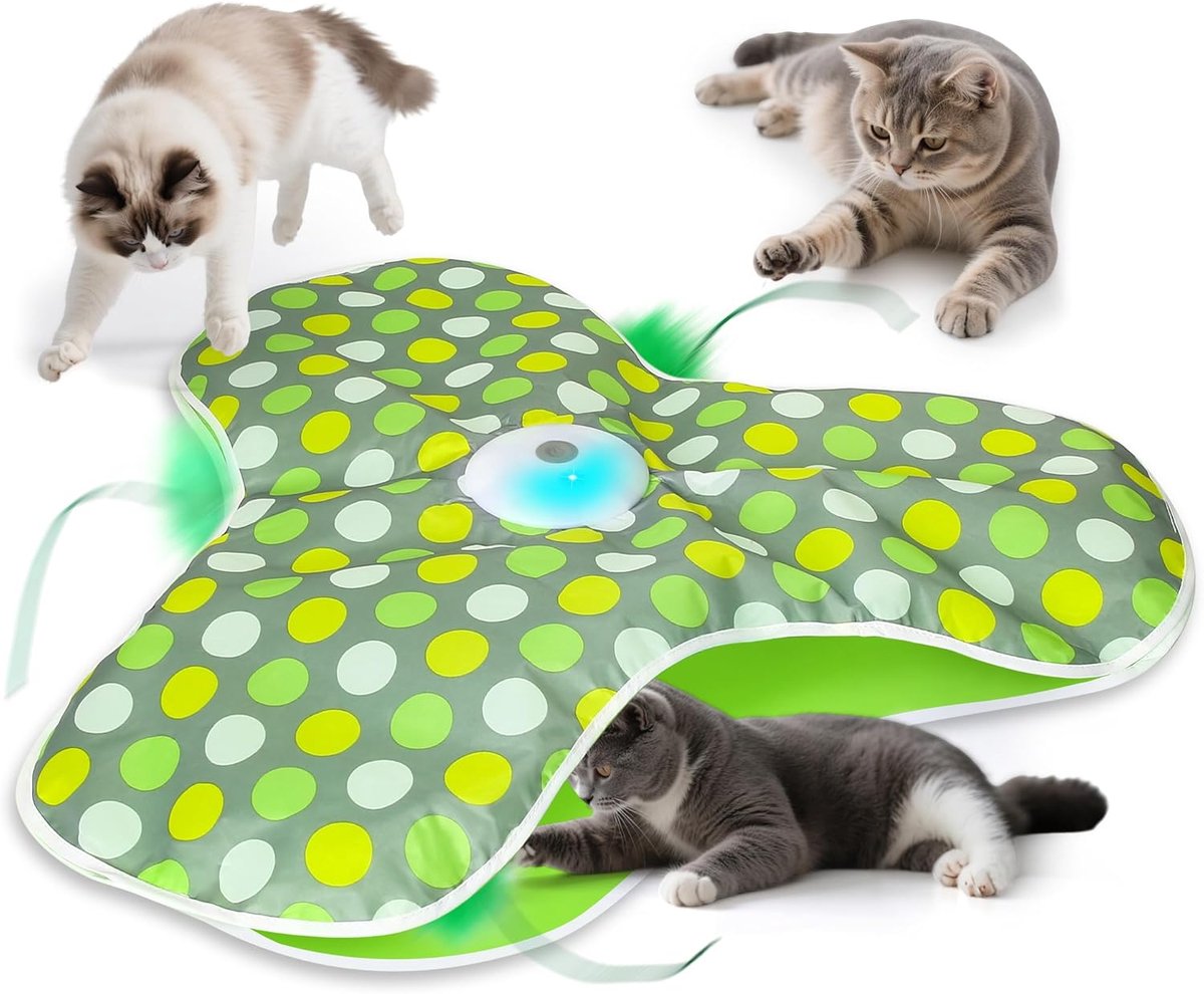 interactieve spelletjes voor katten in huis, beweegbaar kattenspel, automatisch kattenspel met veren, stimulerende spelletjes voor katten, ondersteunt USB-opladen (Groen)