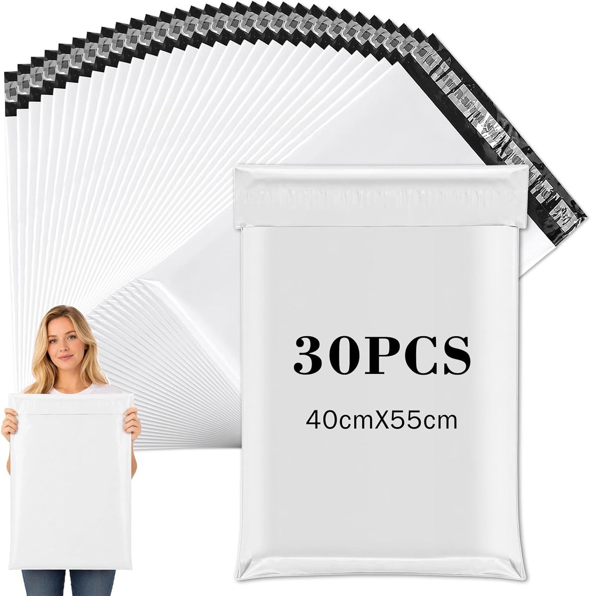 30 stuks verzendzakken groot 40x50 cm - Ondoorzichtige verzendtassen voor kleding, waterdichte folieverzendtassen van kunststof met kleefstrips, verpakking voor goederenverzending grijs